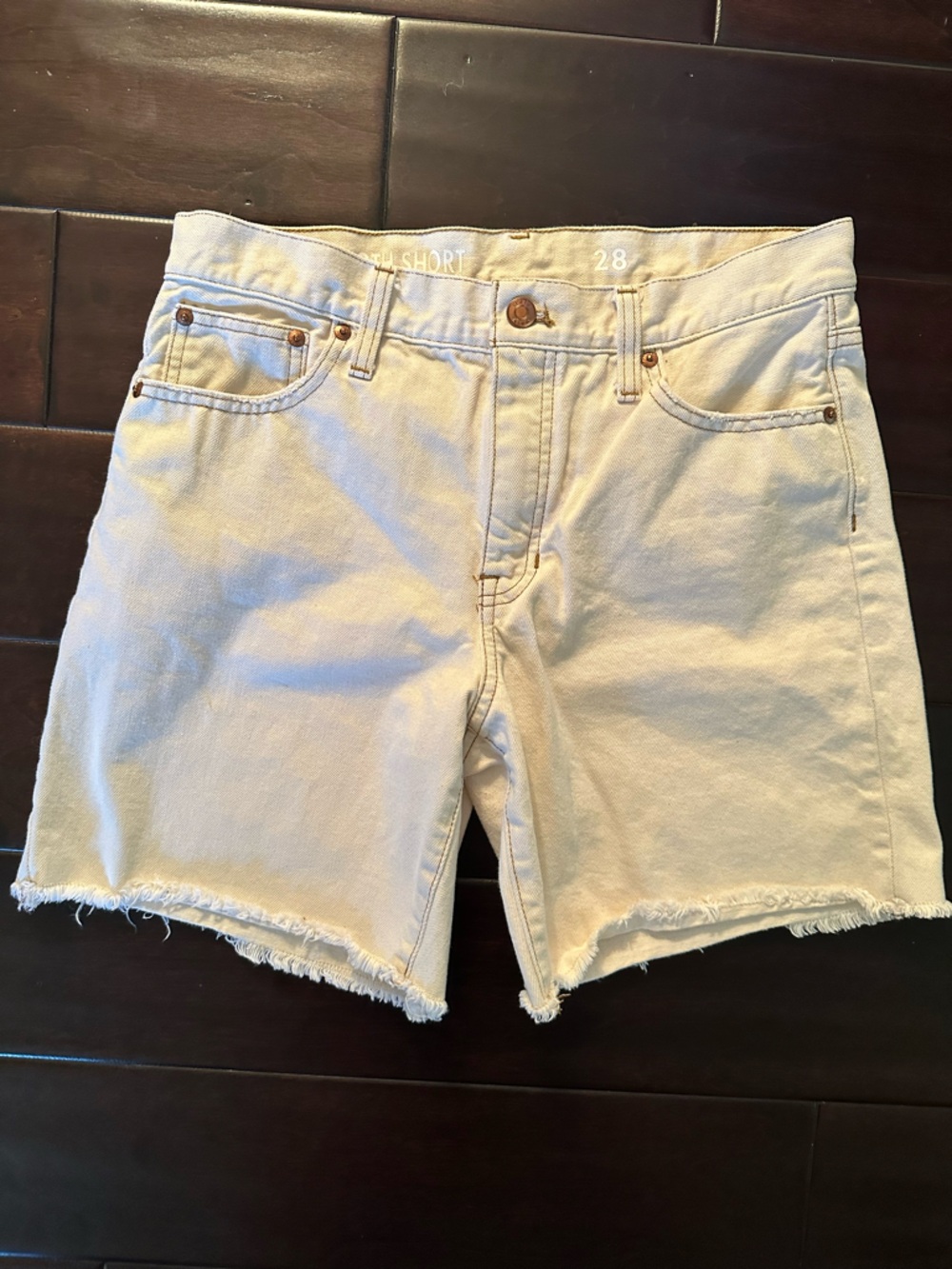 J.Crew Cream Denim Cutoff Shorts Size 28 Mid Length Classic Summer
